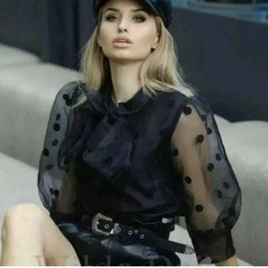 ZARA NEW FW19 POLKA DOT SHIRT WITH BOW BLACK 169